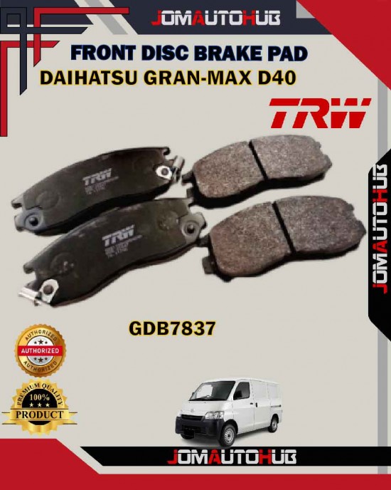 Showing image for Daihatsu Gran Max-Perodua Aruz 1.5cc-Toyota Rush F800-Front Disc Brake Pad-TRW-GDB7837AT Daihatsu Gran Max-Perodua Aruz 1.5cc-Toyota Rush F800-Front Disc Brake Pad-TRW-GDB7837AT Brake Pad image