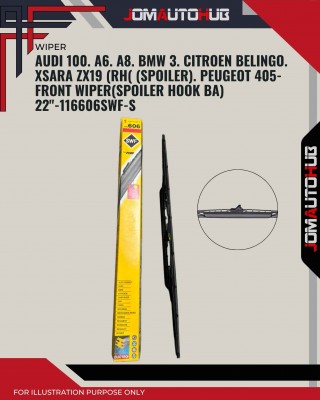 Front Wiper (Spoiler Hook BA)-Audi 100. A6. A8. BMW 3. Citroen Belingo. XSara. ZX19(RH)(Spoiler). Peugeot 22. 405-22inch-116606/SWF-S
