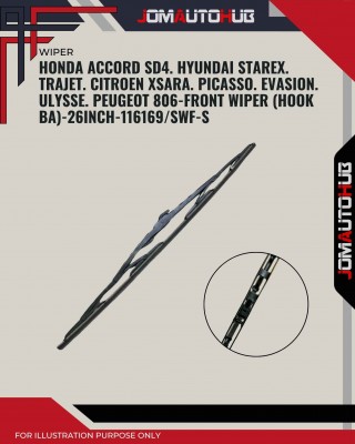 Front Wiper (Hook BA)-Honda Accord SD4. Hyundai Starex. Trajet. Citroen XSara. Picasso. Evasion. Fiat Ulysse. Peugeot 806-26 Inch-116169SWF-S
