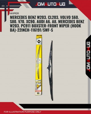 Front Wiper (Hook BA)-Mercedes Benz W203. CL203. Volvo S60. S80. V70. XC90. Audi A6. A8. Porsche 911. Boxster-22 Inch-116191SWF-S