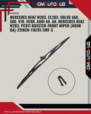 Front Wiper (Hook BA)-Mercedes Benz W203. CL203. Volvo S60. S80. V70. XC90. Audi A6. A8. Porsche 911. Boxster-22 Inch-116191SWF-S