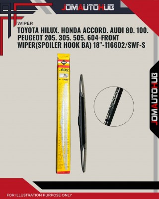 Front Wiper (Spoiler Hook BA)-Toyota Hilux. Honda Accord. Audi 80. 100. Peugeot 205. 305. 505. 604-18inch-117602/SWF-S