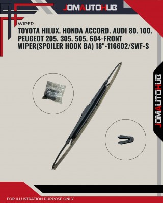 Front Wiper (Spoiler Hook BA)-Toyota Hilux. Honda Accord. Audi 80. 100. Peugeot 205. 305. 505. 604-18inch-117602/SWF-S