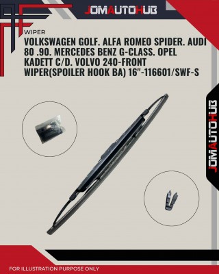 Front Wiper (Spoiler Hook BA)-Volkswagen Golf. Alfa Romeo Spider. Audi 80. 90. Mercedes Benz G-class. Opel Kadett C/D. Volvo 240-16inch-116601/SWF-S