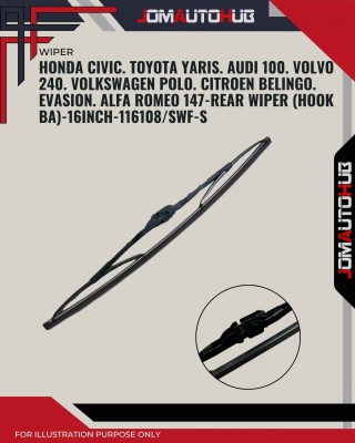 Rear Wiper-Honda Civic. Toyota Yaris. Audi 100. Volvo 240. Volkswagen Polo. Citroen Belingo. Evasion. Alfa Romeo 147-16 Inch-116108SWF-S