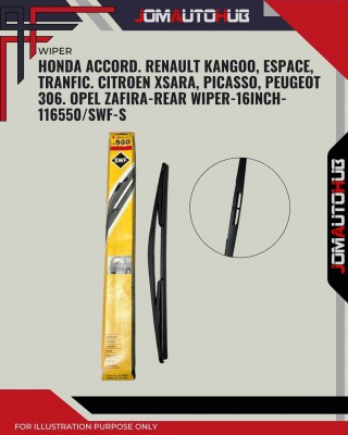 Rear Wiper-Honda Accord. Renault Kangoo, Espace, Tranfic. Citroen Xsara, Picasso. Peugeot 306. Opel Zafira-16inch-116550/SWF-S