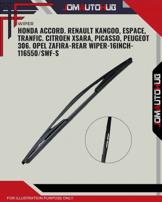 Rear Wiper-Honda Accord. Renault Kangoo, Espace, Tranfic. Citroen Xsara, Picasso. Peugeot 306. Opel Zafira-16inch-116550/SWF-S