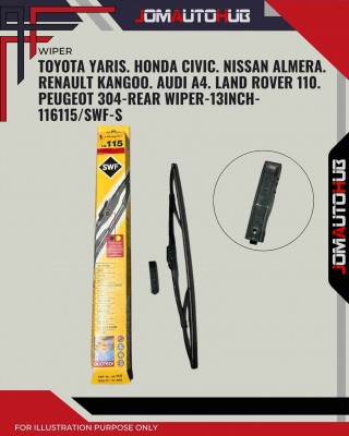 Rear Wiper-Toyota Yaris. Honda Civic. Nissan Almera. Renault Kangoo. Audi A4. Land Rover 110. Peugeot 304-13inch-116115/SWF-S