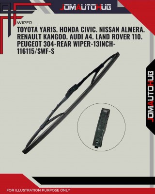 Rear Wiper-Toyota Yaris. Honda Civic. Nissan Almera. Renault Kangoo. Audi A4. Land Rover 110. Peugeot 304-13inch-116115/SWF-S